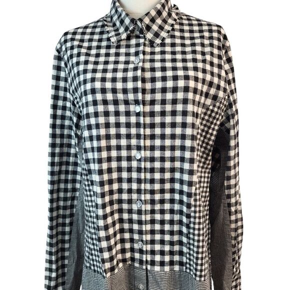 POL BOHO Oversized Small Black and White Checked Gingham Dress Frayed Hem - Picture 7 of 16